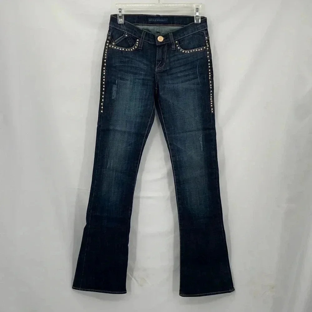 Rock & Republic Kasandra Bootcut Jeans Women Size 0M Dark Wash Studded R010367